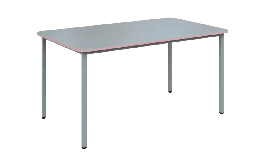JSBR 150N Jídelní stůl 1500 x 900 mm, deska šedá s hranou pastelově růžová / podnož stříbrná